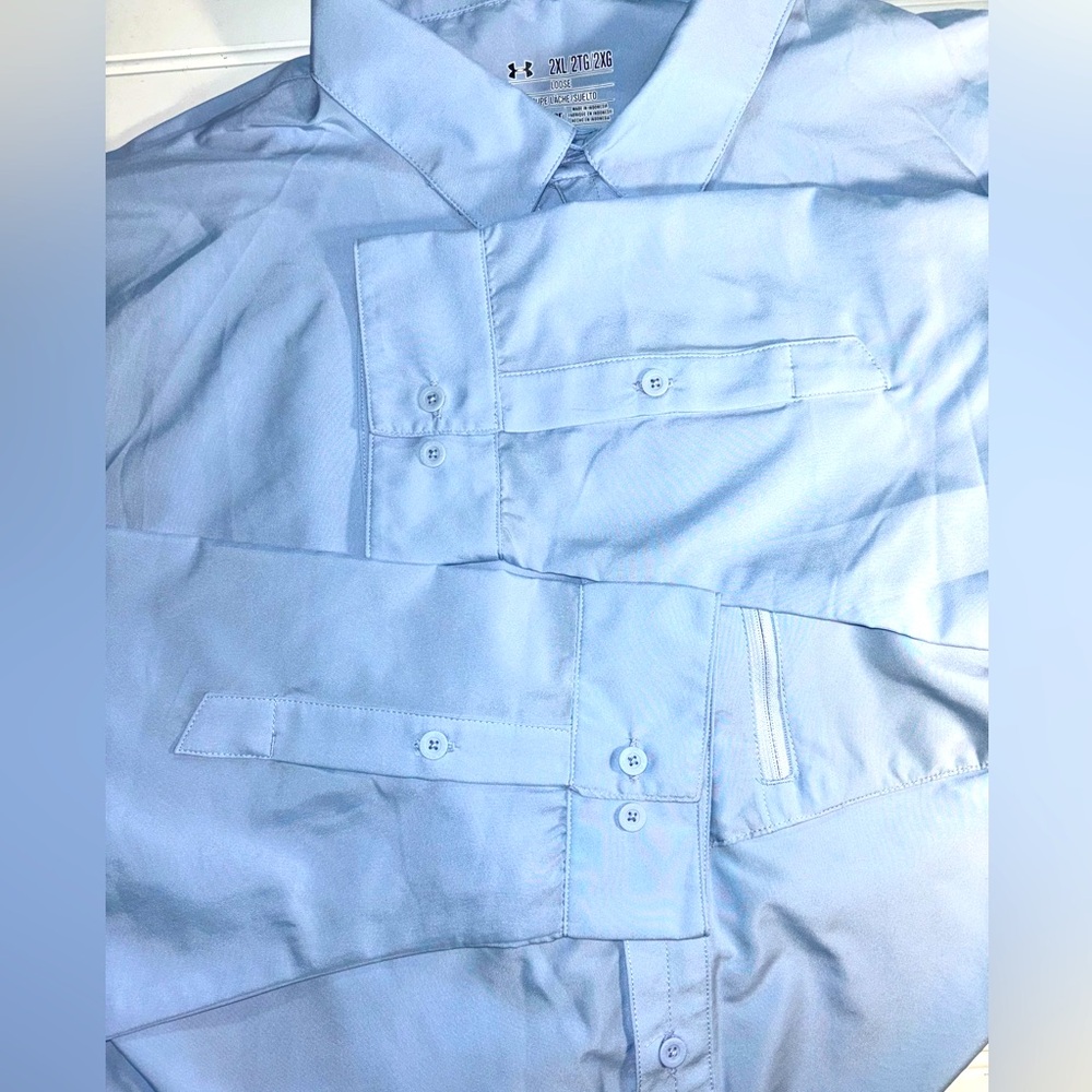 Under Armour Men's XXL Loose Shirt Lightweight Zip Chest Pocket Light Blue - Picture 5 of 9